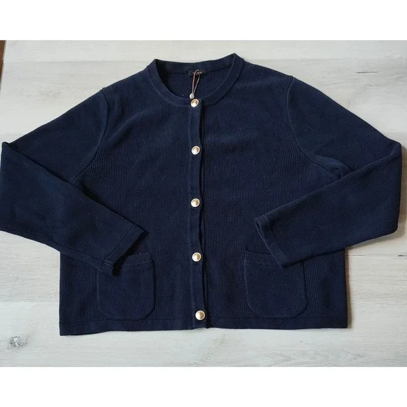 Quince Sweater Jacket Organic Cotton Cardigan Navy Blue Size XL New With Tags - Picture 3 of 6